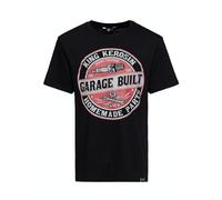 King Kerosin Herren Shirt Mit Frontprint Im Workerstyle Garage Built Rundhals Kurzarm Print-Shirt Regular Fit Bedruckt Abgesteppte Kante Garage Built