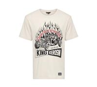 KING KEROSIN Herren T-shirt Hot Rod Print Baumwolle Rockabilly Vintage Retro Biker Us Car Old School Regular Fit Rundhals Kurzarm Offwhite Rocker Motorrad Tattoo Freizeit Tee Chrome Won't Get You Home