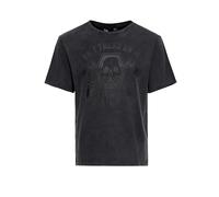 King Kerosin Herren T-Shirt Print T-Shirt Kurzarmshirt Acid Washed Unikat Vintage Look Rollsaum Regular Fit Biker Print Artwork Don't Tread On Me