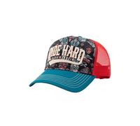 King Kerosin Trucker Cap Ride Hard Herren - 3D-Stickerei & Allover-Print - Rot-Blau - One Size