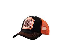 King Kerosin Herren Trucker Cap Statement Provokant Spruch Patch Stickerei Orange Schwarz Mesh Netz Snapback Kappe Biker Motorrad Never Fuck A Fucker