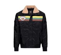 King Kerosin Herren Winterjacke · Ski-jacke · 70s · 1970 · Retro Jacke · Teddy Kragen · Sherpa · Streifen Design · Patch · Elastisch · Reißverschluss · Druckknopfleiste · California