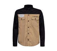 King Kerosin Herren Workwear Hemd Worker Hemd Vintage Retro Patches Baumwolle Elastan Regular Fit Comic Artwork 50S Rockabilly Rock'n'roll Langarmhemd Tik The Islander