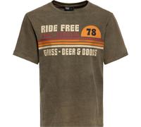King Kerosin T-Shirt Oilwashed "Ride Free" KKU41063 Deep Green-M