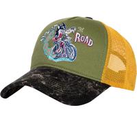 King Kerosin Herren Cap Trucker Cap Mesh Cap Split The Road 50s Stickerei Retro Vintage Rockabilly 1950s Kappe Marmor Effekt Used-Look Split The Road