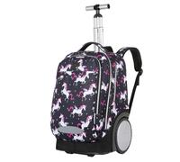 King Mills 45,7 cm Rollrucksack, rollende Büchertasche mit 17,8 cm extra großem Rad. Einfacher Umbau zwischen Rolle und Rucksack., Schwarz-Einhorn, Medium, Mit Rädern