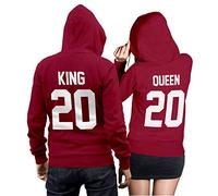 King Queen + Wunschnummer Set 2 Hoodies Pullover Pulli Liebe Love Pärchen Couple Cherry Red (King Gr. L + Queen Gr. M)