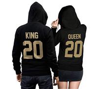King Queen + Wunschnummer Set 2 Hoodies Pullover Pulli Liebe Love Pärchen Couple Schwarz/Gold (King XXL + Queen L)