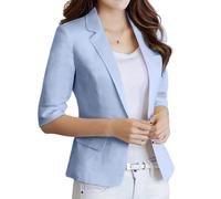 Kinghua Damen-Blazer aus Leinen, für den Sommer, leicht, lässig, mit einem Knopf, halbe Ärmel, Baumwoll-Leinen-Blazer, Anzugjacken, Hell, blau, S