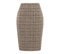 Kinghua Damen Bleistiftrock aus Wolle, kariert, Herbst, Winter, hohe Taille, Schlitz, figurbetont, Knielang, Midirock, Gitter Kaffee, XX-Large