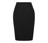 Kinghua Damen Bleistiftrock aus Wolle, kariert, Herbst, Winter, hohe Taille, Schlitz, figurbetont, Knielang, Midirock, Pure Black, X-Groß