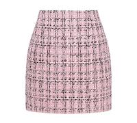 Kinghua Damen-Minirock aus Wolle, kariert, für Herbst und Winter, hohe Taille, Figurbetonter Bleistiftrock, Tweed Pink Neu, Mittel