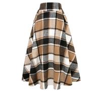 Kinghua Damen-Minirock aus Wolle, kariert, für Herbst und Winter, hohe Taille, figurbetonter Bleistiftrock, Karomuster, Braun, Klein