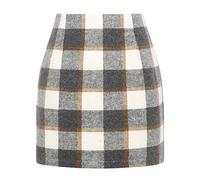 Kinghua Damen Minirock aus Wolle, kariert, für Herbst und Winter, hohe Taille, figurbetonter Bleistiftrock, Grau, X-Groß