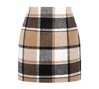 Kinghua Damen-Minirock aus Wolle, kariert, für Herbst und Winter, hohe Taille, Figurbetonter Bleistiftrock, Braun Neu, X-Groß