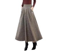 Kinghua Damen-Minirock aus Wolle, kariert, für Herbst und Winter, hohe Taille, figurbetonter Bleistiftrock, Khaki, X-Klein