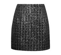 Kinghua Damen-Minirock aus Wolle, kariert, für Herbst und Winter, hohe Taille, figurbetonter Bleistiftrock, Tweed-Pailletten, Schwarz, X-Groß