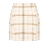 Kinghua Damen-Minirock aus Wolle, kariert, für Herbst und Winter, hohe Taille, Figurbetonter Bleistiftrock, Beige, Groß