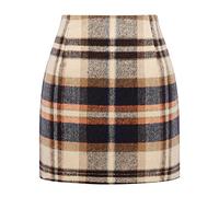 Kinghua Damen Minirock aus Wolle, kariert, für Herbst und Winter, hohe Taille, Figurbetonter Bleistiftrock, Dunkelbraun, Mittel