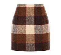 Kinghua Damen-Minirock aus Wolle, kariert, für Herbst und Winter, hohe Taille, Figurbetonter Bleistiftrock, Big Plaid Kaffee, Klein