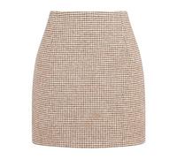 Kinghua Damen-Minirock aus Wolle, kariert, für Herbst und Winter, hohe Taille, figurbetonter Bleistiftrock, Gitter Kamel, X-Groß