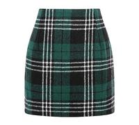 Kinghua Damen Minirock aus Wolle, kariert, für Herbst und Winter, hohe Taille, Figurbetonter Bleistiftrock, Grün 01, M