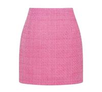 Kinghua Damen Minirock aus Wolle, kariert, für Herbst und Winter, hohe Taille, Figurbetonter Bleistiftrock, Tweed-Pink, XX-Large