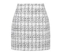 Kinghua Damen-Minirock aus Wolle, kariert, für Herbst und Winter, hohe Taille, Figurbetonter Bleistiftrock, Tweed Weiß, XX-Large