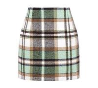 Kinghua Damen-Minirock aus Wolle, kariert, für Herbst und Winter, hohe Taille, figurbetonter Bleistiftrock, Grün 02, Klein