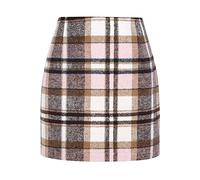 Kinghua Damen Minirock aus Wolle, kariert, für Herbst und Winter, hohe Taille, Figurbetonter Bleistiftrock, Rosa, XL