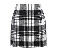 Kinghua Damen Minirock aus Wolle, kariert, für Herbst und Winter, hohe Taille, Figurbetonter Bleistiftrock, Schwarz Weiß, Klein