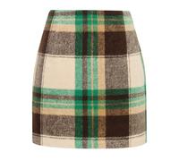 Kinghua Damen Minirock aus Wolle, kariert, für Herbst und Winter, hohe Taille, Figurbetonter Bleistiftrock, Grüner Kaffee, X-Groß
