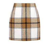 Kinghua Damen-Minirock aus Wolle, kariert, für Herbst und Winter, hohe Taille, Figurbetonter Bleistiftrock, Camel, XX-Large