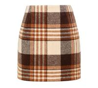 Kinghua Damen-Minirock aus Wolle, kariert, für Herbst und Winter, hohe Taille, Figurbetonter Bleistiftrock, Orange/Braun, Groß