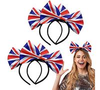 Kings Coronation Party Stirnband, 4 Stück Union Jack Flagge Schleife Stirnband Großbritannien Haarreifen UK Foto Requisiten Haarschmuck für Frauen Mädchen King Charles III Krönung Party Dekorationen