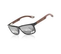KINGSEVEN Design Holz Polarisierte Rechteckige Sonnenbrille für Herren, Walnuss-Holzrahmen Verspiegelte Brille zum Fahren W5508 (Silber)