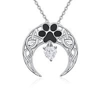 KINGWHYTE 925 Sterling Silber Hund Pfotenabdruck Kette Herz Anhänger Keltischer Knoten Mond Anhänger Halskette Schmuck Geschenk für Frauen Mädchen Tochter Mama