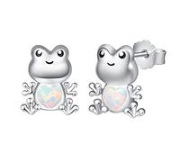 KINGWHYTE Frosch Ohrringe 925 Sterling Silber Opal Ohrringe Niedliche Tier Ohrstecker Frosch Schmuck Geburtstagsgeschenke für Kinder Frauen Mädchen Tochter