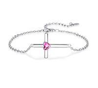 KINGWHYTE Kreuz Armband 925 Sterling Silber Herz Verstellbare Armbänder Kreuz Schmuck Geschenke für Frauen Mädchen Tochter
