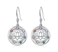 KINGWHYTE Lotus Tropfen Ohrringe 925 Sterling Silber Chakra Ohrhänger Dangly Leverback Heilung Schmuck Geschenke für Frauen Mädchen