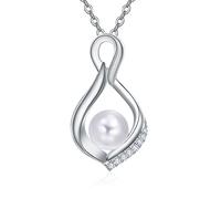 KINGWHYTE Perlen Kette Damen Silber 925 Unendlichkeit Halskette Infinity Anhänger Kette mit Süßwasserperlen Silberkette Muttertags Schmuck Geschenk für Frauen
