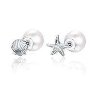 KINGWHYTE Perlen Ohrringe für Frauen 925 Sterling Silber Muschel Seestern Ohrstecker Perlen Ohrstecker Schmuck Geschenk für Frauen Mädchen Freunde