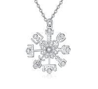 KINGWHYTE Schneeflocke Halskette 925 Sterling Silber gefrorene Schneeflocken Kette Wikingerschmuck Weihnachtsgeschenke für Frauen Männer(April)