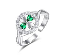 KINGWHYTE Vierblättriger Kleeblatt Ring 925 Sterling Silber Smaragd Ring St Patricks Day Shamrock Ring Irischer Schmuck Glücksbringer Geschenke für Frauen
