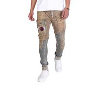 KINGZ Herren Jeans Slim-Fit Coole Freizeithose Vintage Jeans 1605 Blue Green S