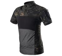 KINROCO Taktisch T-Shirt Herren Kurzarm Combat Shirt Hemd Kampfsport Paintball Military Hemd Camouflage Shirt Sommer(Size:L,Color:Schwarzer CP)