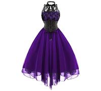 Kinstell Damen Gothic Corsage Kleid ohne Ärmel aus Vintage Floralspitze, formelles Halloween-Kleid im Punk-Hippie-Stil für Damen