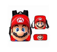 KINZON 3Pcs Cartoon Super Mario Student Schoolbag Backpacks Shoulder Bags Pencil Case 01