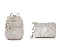 Kipling Backpacks Seoul, S, Metallic Glow + Damen Creativity S Münzbörse Silber (Metallic Glow)