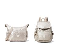 Kipling Damen City Pack Rucksack, Silber (Metallic Glow), 27x33.5x19 cm (B x H T) EU Damen Gabbie' Tasche, Silber (Metallic Glow), 35.5 x 30 18.5 cm EU